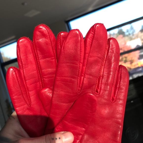 Vintage genuine leather red winter gloves - Picture 5 of 7